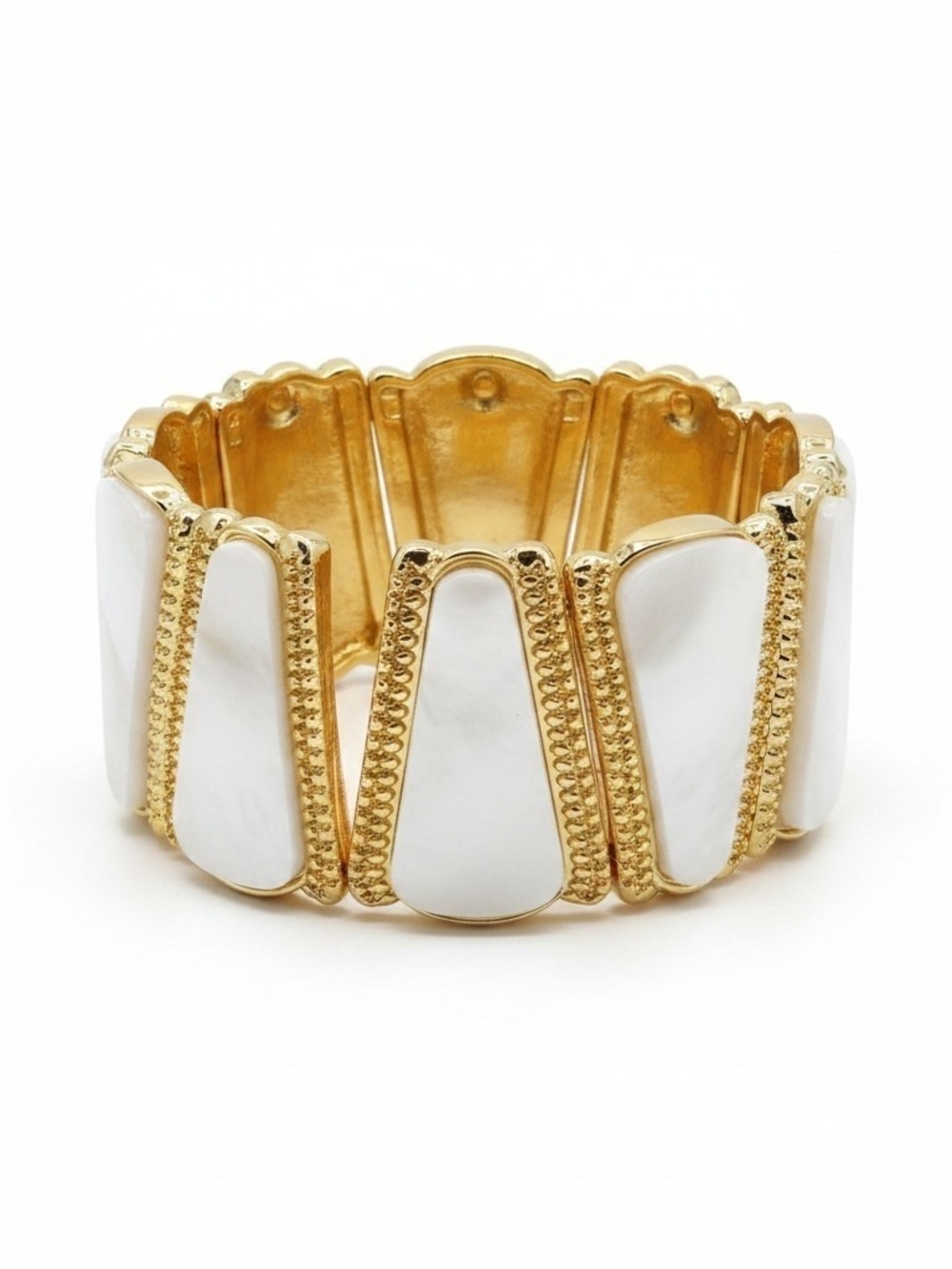 NWT Natasha Couture Gold and White Paneled Stretch Bracelet